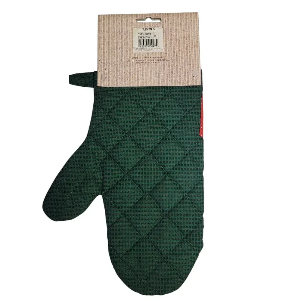 VTG 90s Christmas Oven Mitt Pot‎ Holder Set Tree Bird Applique Red Green Holiday